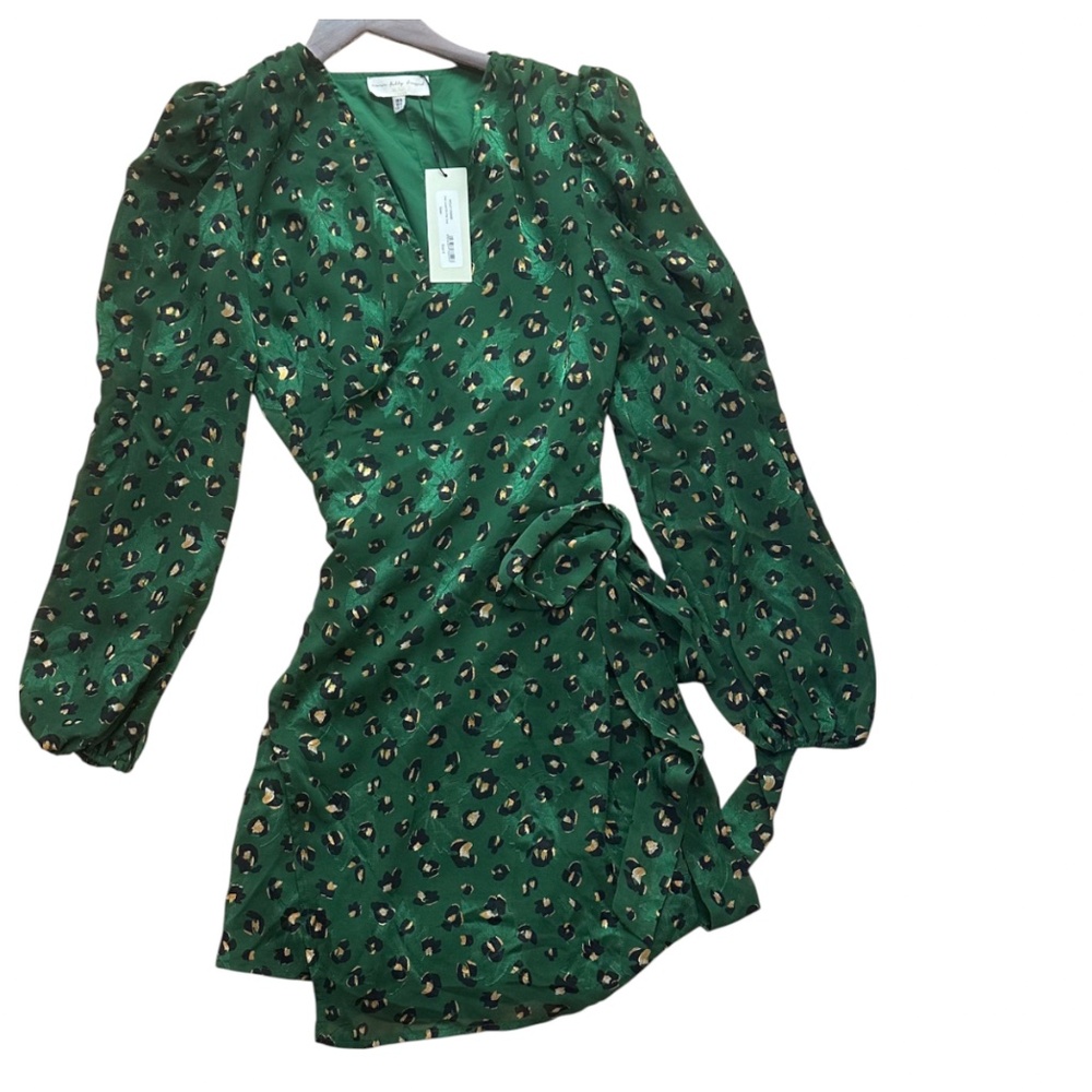 New Never Fully Dressed Mini Dress Sz 4 Small Animal Print Leopard Green Belted - Picture 2 of 4